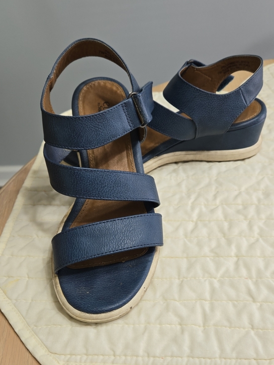 Sofft Shoes - Sofft Blue Triple-Strap Leather Sandals